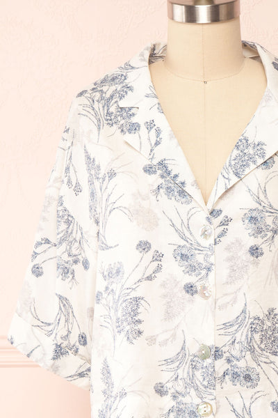 Bredig Blue Short Sleeve Floral Cropped Blouse | Boutique 1861 front close up