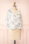 Bredig Blue Short Sleeve Floral Cropped Blouse | Boutique 1861 side view