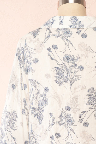 Bredig Blue Short Sleeve Floral Cropped Blouse | Boutique 1861 back close up
