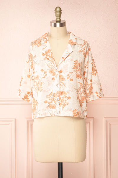Bredig Orange Short Sleeve Floral Cropped Blouse | Boutique 1861 front view