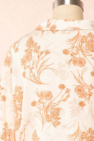 Bredig Orange Short Sleeve Floral Cropped Blouse | Boutique 1861back close up