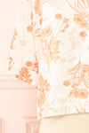 Bredig Orange Short Sleeve Floral Cropped Blouse | Boutique 1861back close up