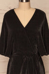 Bregenz Noire Black Pleated Midi Party Dress front close up | Boutique 1861