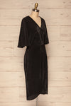 Bregenz Noire Black Pleated Midi Party Dress side view | Boutique 1861