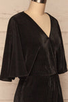 Bregenz Noire Black Pleated Midi Party Dress side close up | Boutique 1861