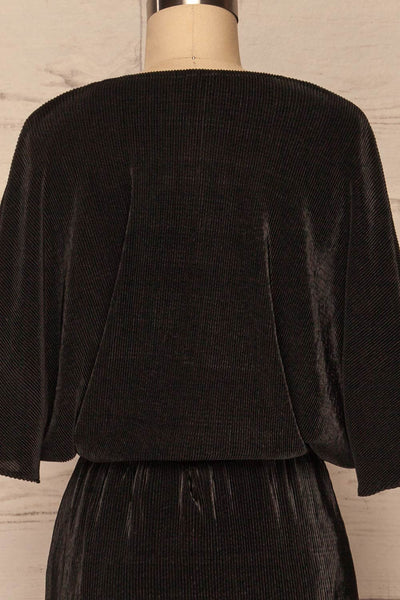 Bregenz Noire Black Pleated Midi Party Dress back close up | Boutique 1861