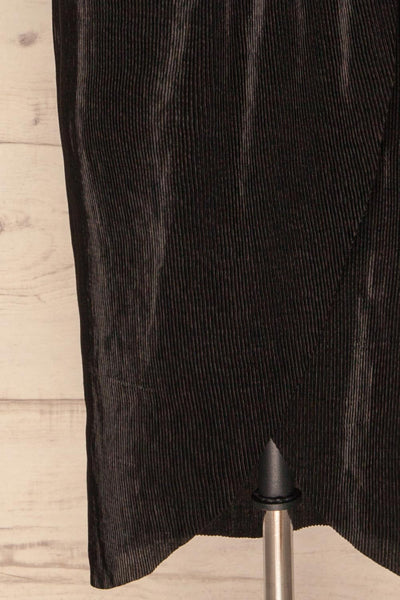Bregenz Noire Black Pleated Midi Party Dress skirt close up | Boutique 1861