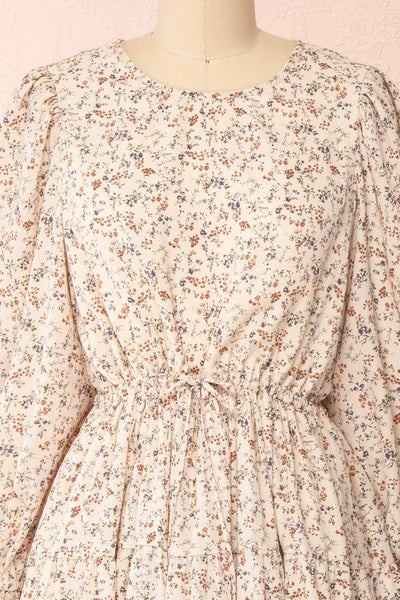 Bricelet Cream Floral Long Sleeve Dress | Boutique 1861 front close-up