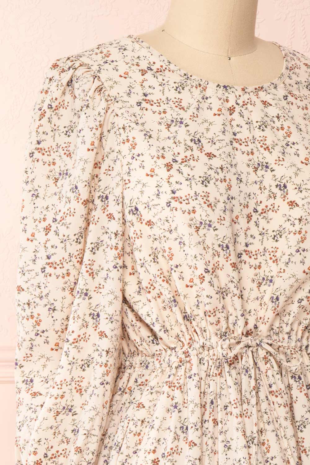 Bricelet Cream Floral Long Sleeve Dress | Boutique 1861 side close-up