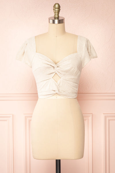 Brietta Beige Pink Crop Top w/ Sweetheart Neckline | Boutique 1861 front view