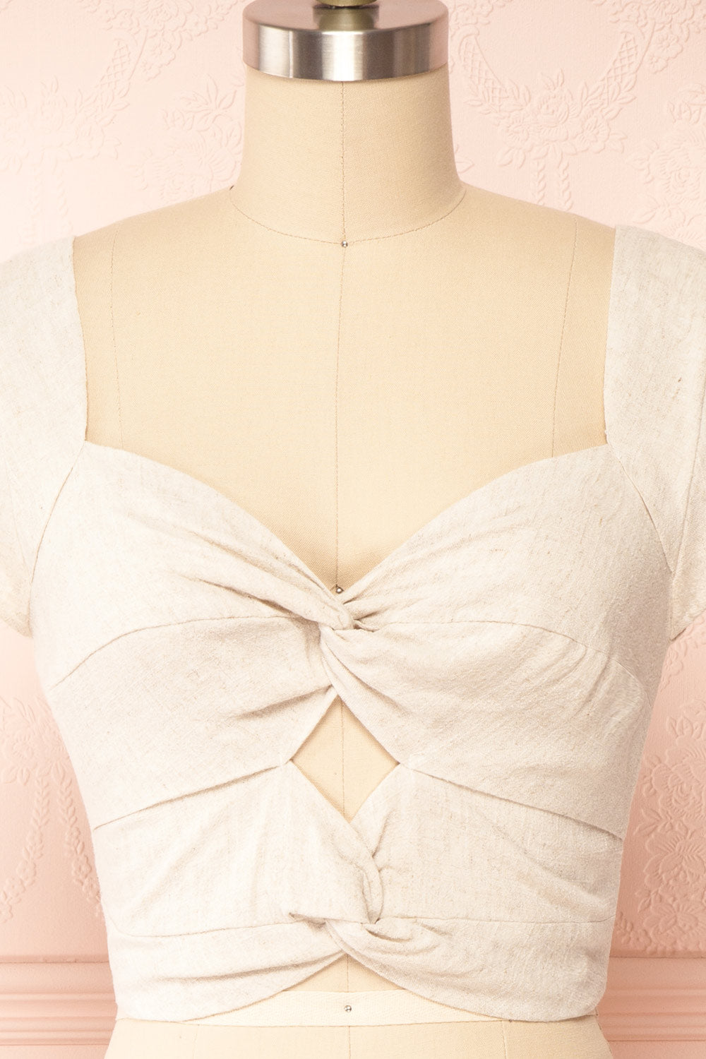 Brietta Beige Pink Crop Top w/ Sweetheart Neckline | Boutique 1861 front close up