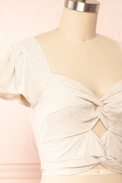 Brietta Beige Pink Crop Top w/ Sweetheart Neckline | Boutique 1861 side close up
