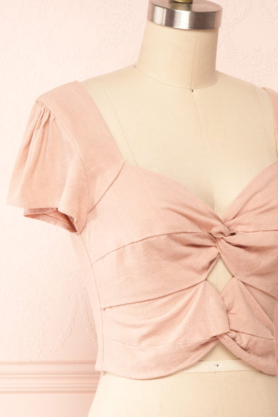 Brietta Rose Pink Crop Top w/ Sweetheart Neckline | Boutique 1861 side close up