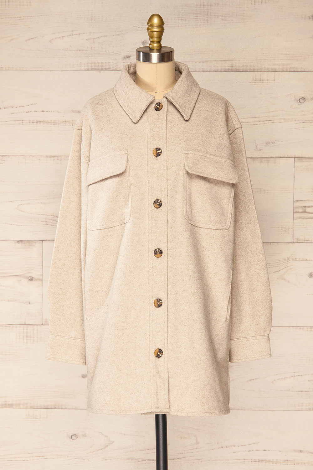 Brighton Oversized Grey Beige Felt Shacket | La petite garçonne front view