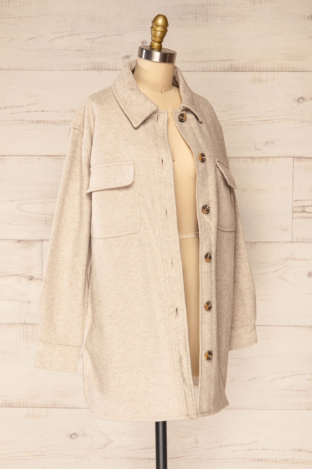 Brighton Oversized Grey Beige Felt Shacket | La petite garçonne side view