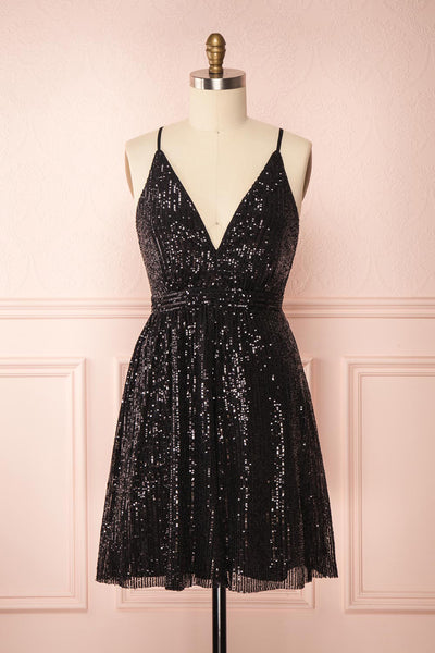 Brigitte Black Plus Size Short Sequin Dress | Boutique 1861 front