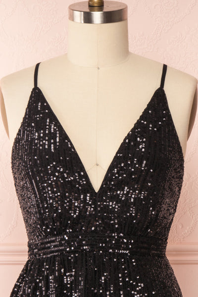 Brigitte Black Plus Size Party Dress | Robe | Boutique 1861 front close-up