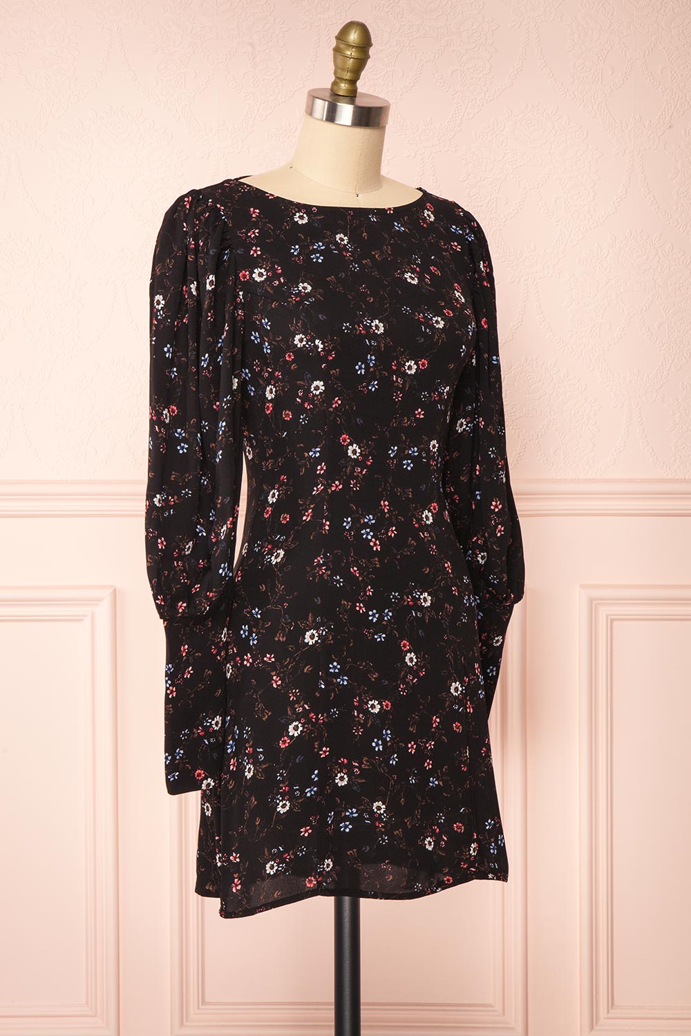 Briseida Black Floral Long Sleeve Dress | La petite garçonne side view 