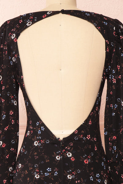 Briseida Black Floral Long Sleeve Dress | La petite garçonne back close-up