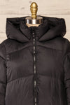 Brisson Black Hooded Puffer Coat w/ Front Pockets | La petite garçonne front close up