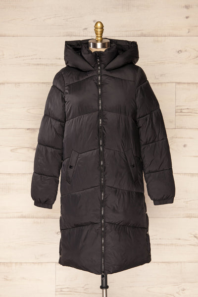 Brisson Black Hooded Puffer Coat w/ Front Pockets | La petite garçonne front view