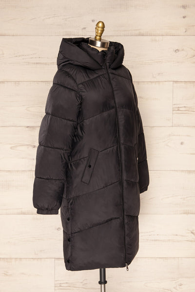 Brisson Black Hooded Puffer Coat w/ Front Pockets | La petite garçonne side view