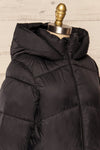 Brisson Black Hooded Puffer Coat w/ Front Pockets | La petite garçonne side close up