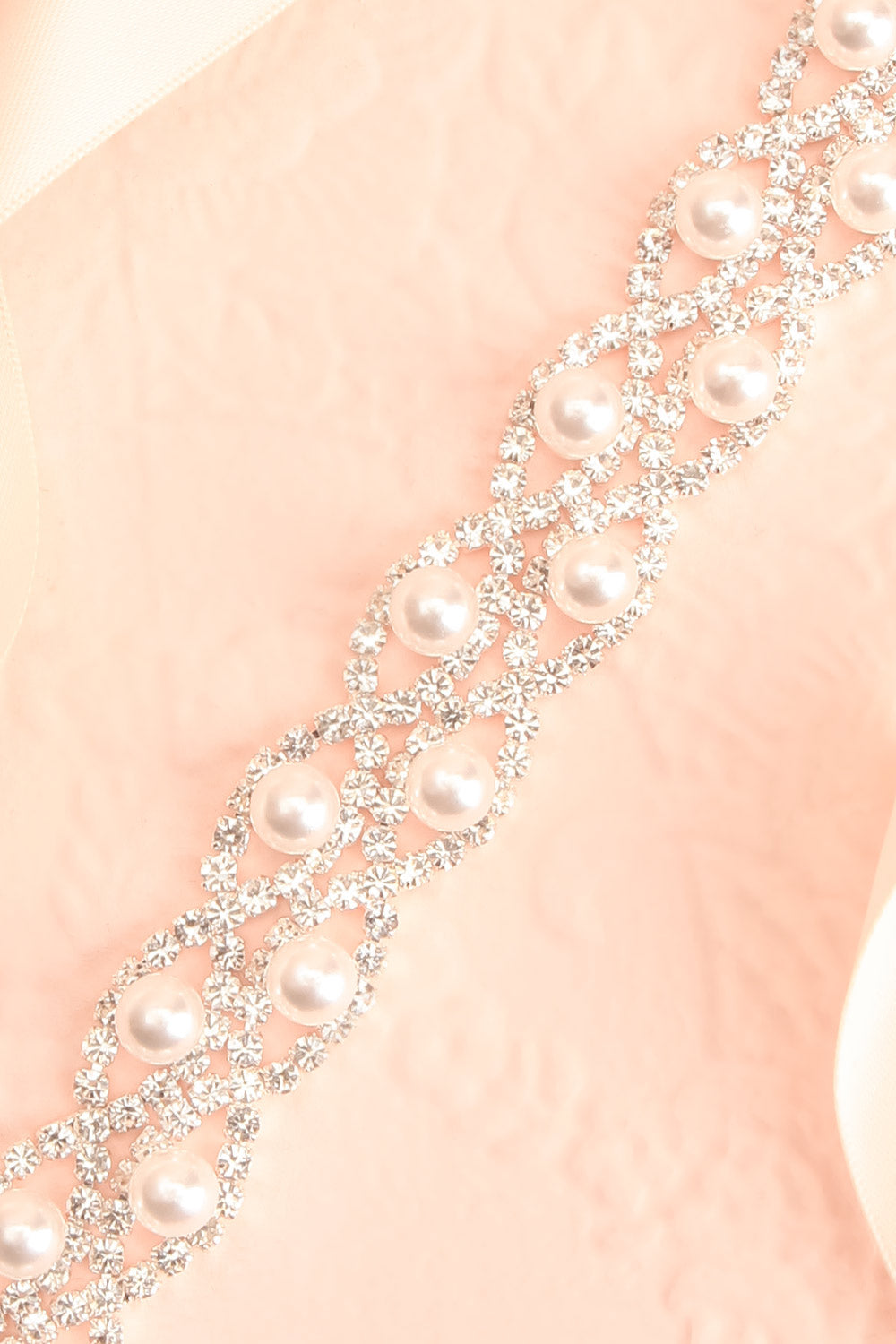 Britannica Silver Crystal Ribbon Belt w/ Pearls | Boudoir 1861 flat close-up