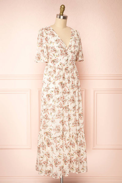 Britt Cream | Floral Midi Dress w/ Short Sleeves | Boutique 1861 side view