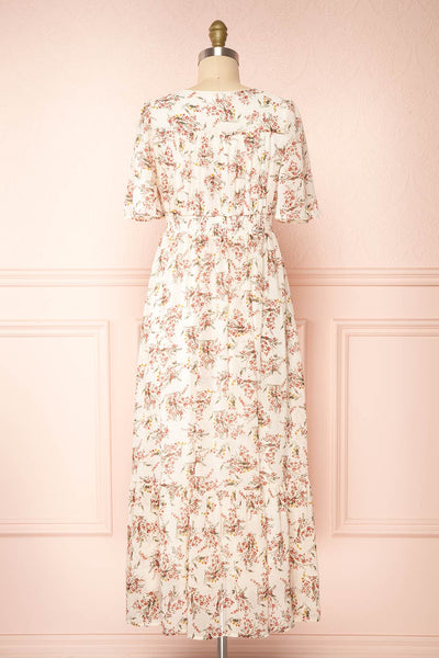 Britt Cream | Floral Midi Dress w/ Short Sleeves | Boutique 1861 back view