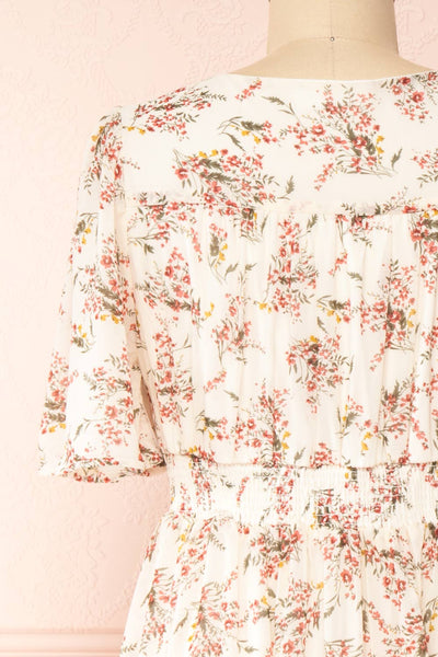 Britt Cream | Floral Midi Dress w/ Short Sleeves | Boutique 1861 back close-up