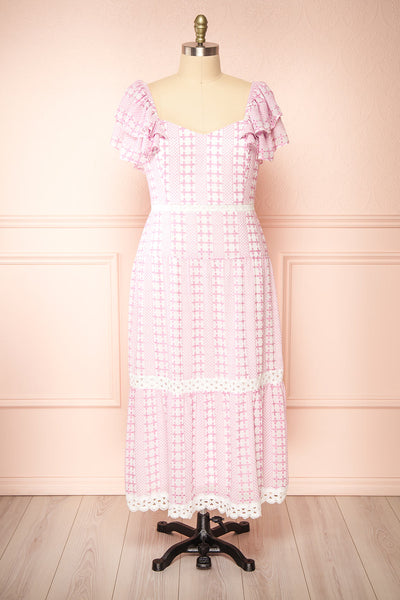Brogae Ruffled Openwork Midi Dress | Boutique 1861 front plus size