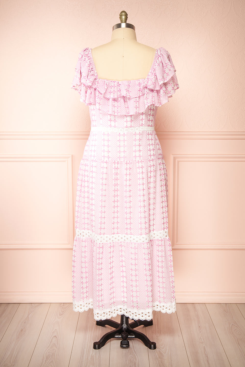 Brogae Ruffled Openwork Midi Dress | Boutique 1861 back plus size