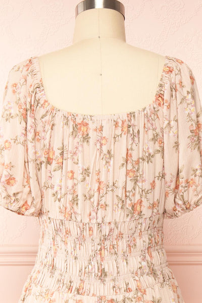 Brogalah Floral Midi Dress w/ Puffy Sleeves | Boutique 1861  back close up