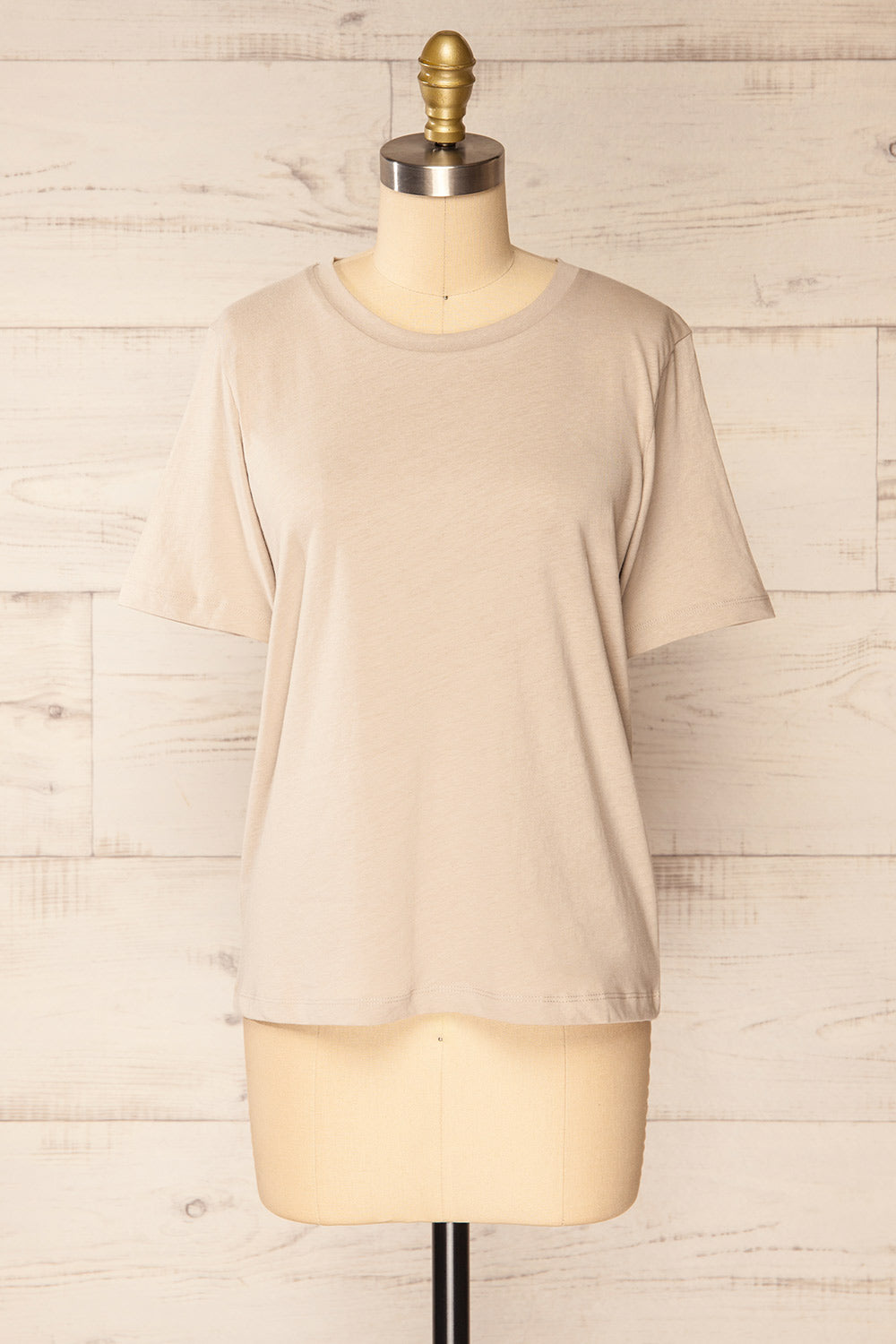 Brossard Taupe Round Neck T-Shirt | La petite garçonne front view