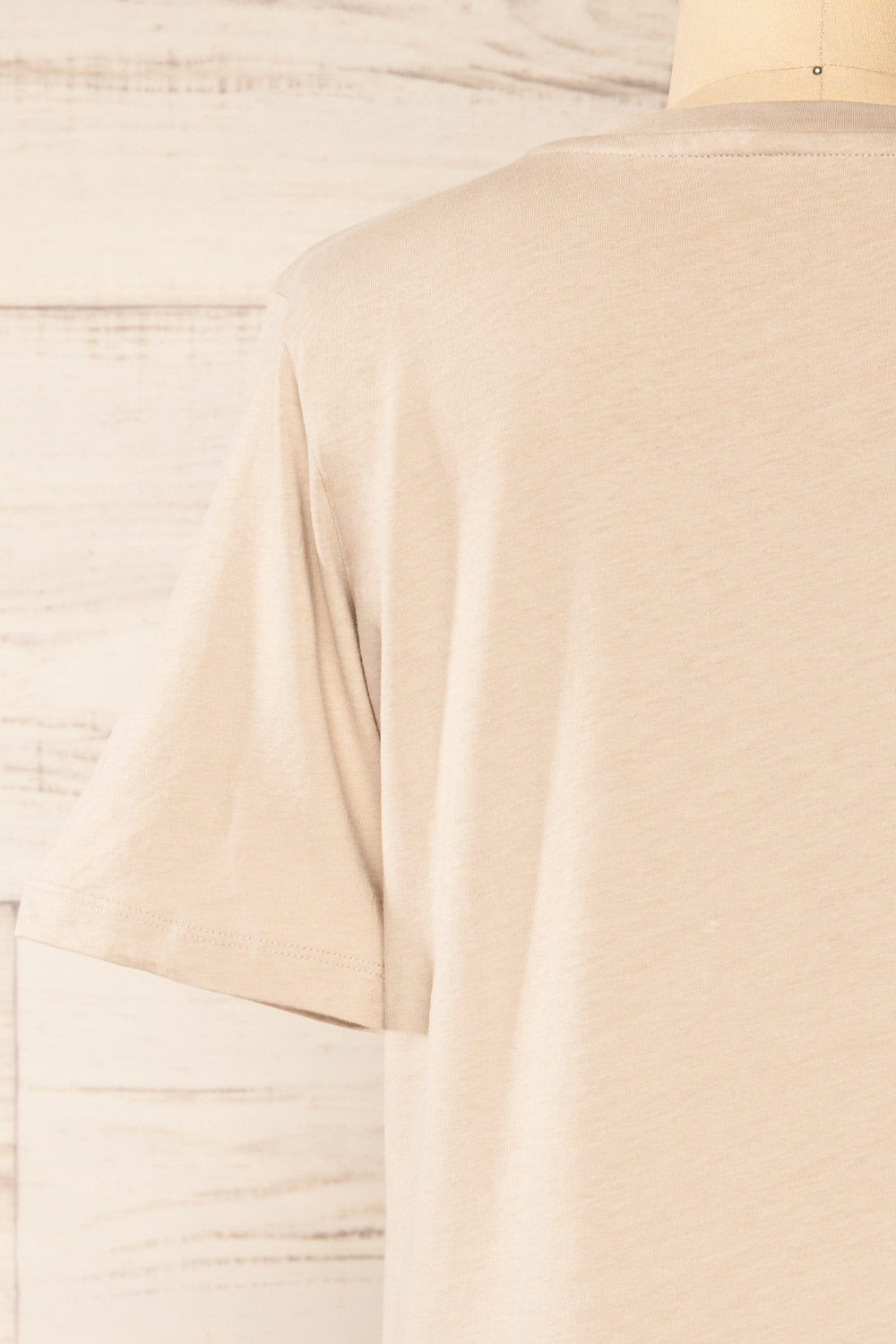 Brossard Taupe Round Neck T-Shirt | La petite garçonne back close-up