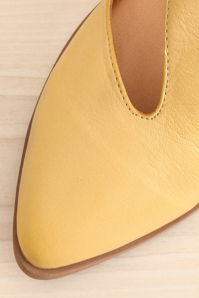 Bruca Yellow Pointed Toe Asymmetrical Flats | La petite garçonne flat close-up