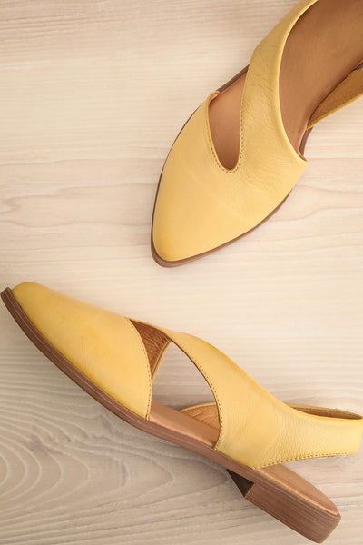 Bruca Yellow Pointed Toe Asymmetrical Flats | La petite garçonne flat view