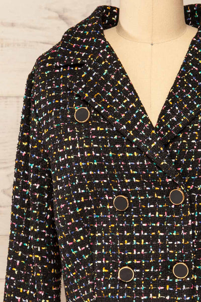 Bruges Black Cropped Tweed Blazer  | La petite garçonne front close-up