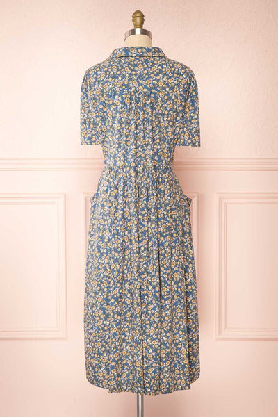 Bryttany Short Sleeve Floral Shirt Collar Midi Dress | Boutique 1861 back view