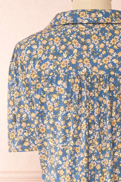 Bryttany Short Sleeve Floral Shirt Collar Midi Dress | Boutique 1861 back close-up