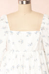 Buccino Blue Short Floral Square Neck Dress | Boutique 1861 front close up
