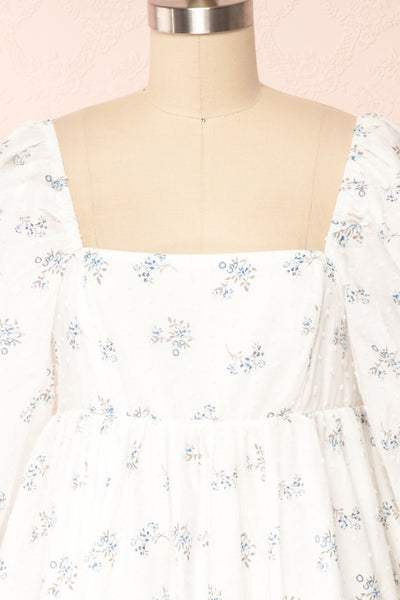 Buccino Blue Short Floral Square Neck Dress | Boutique 1861 front close up