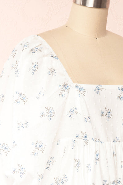 Buccino Blue Short Floral Square Neck Dress | Boutique 1861 side close up