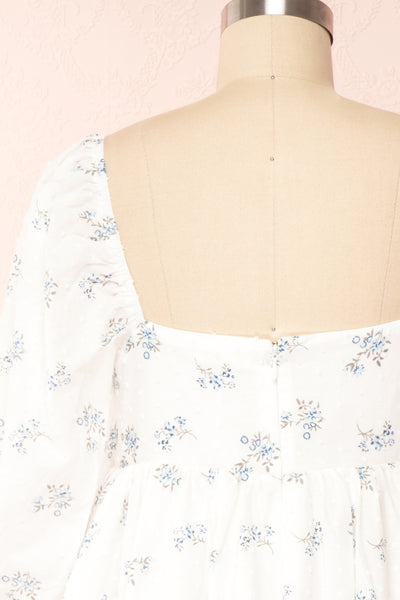 Buccino Blue Short Floral Square Neck Dress | Boutique 1861 back close up
