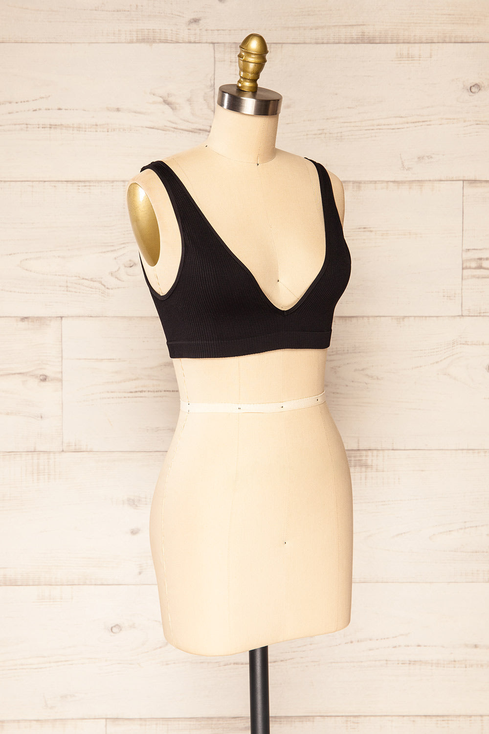 Budva Black Stretchable Embossed Bralette | La petite garçonne side view 