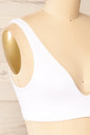 Budva White Stretchable Embossed Bralette | La petite garçonne side close-up