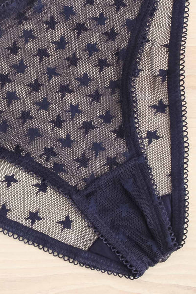 Burnaby Navy Mesh Underwear w/ Embroidered Stars | La petite garçonne flat close-up