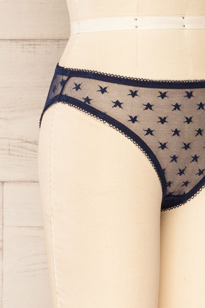 Burnaby Navy Mesh Underwear w/ Embroidered Stars | La petite garçonne side close-up