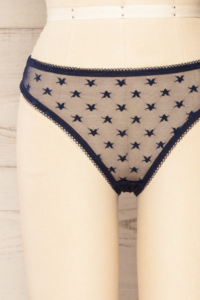 Burnaby Navy Mesh Underwear w/ Embroidered Stars | La petite garçonne front close-up